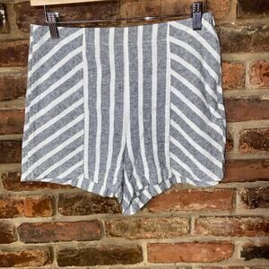 ASOS Gray White Striped Linen High Rise Side-Zip Shorts Women's Size US 6